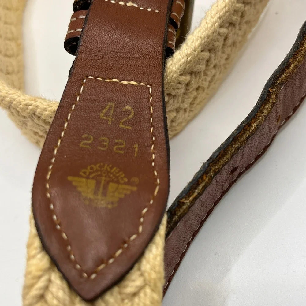 Dockers Mens Braided Belt Size 42 Leather Brass‎ Buckle Casual